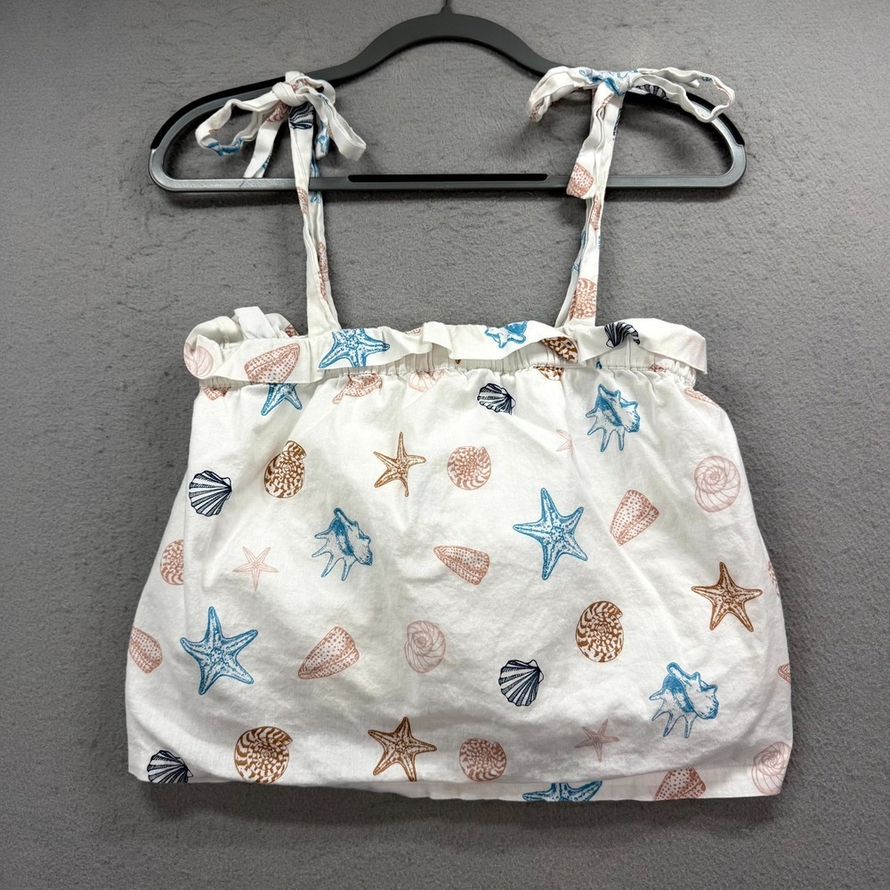 LOFT Sleepwear Crop Top Womens Petite S White Seashell Beach Tie Shoulder Straps